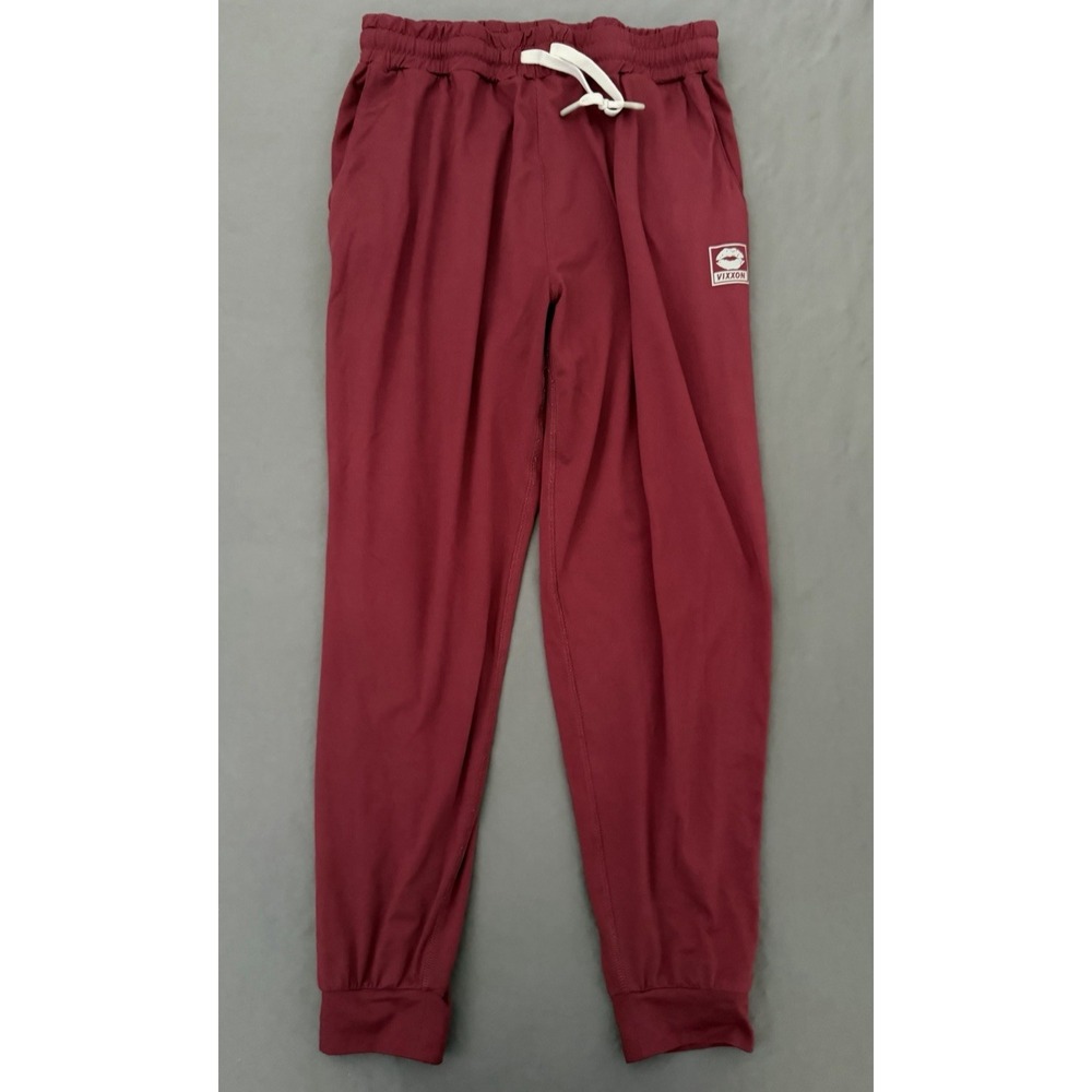 Vixxon Jogger Pants Womens Size Large Burgundy Drawstring Pockets Stretch